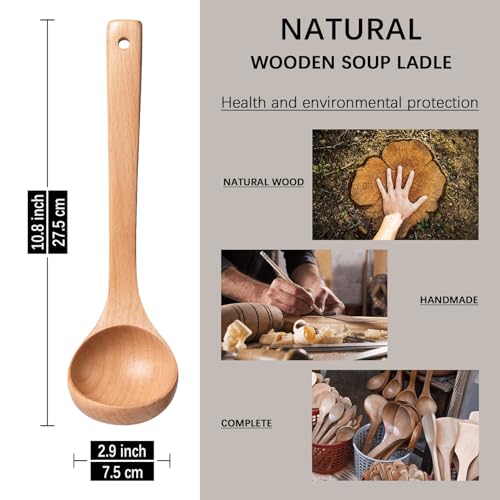 Wooden Soup Ladle for Cooking (Beech Yellowish / 10.8″-2.0oz)