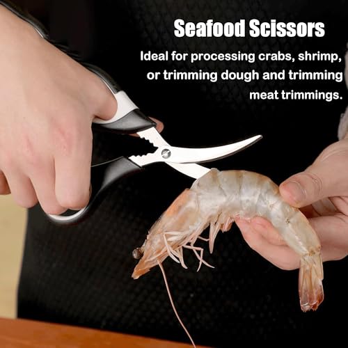 3 Pack Kitchen Scissors & Seafood Scissors Set (Black & White)