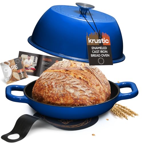 Enameled Cast Iron Dutch Oven for Sourdough Bread Baking (Blue)