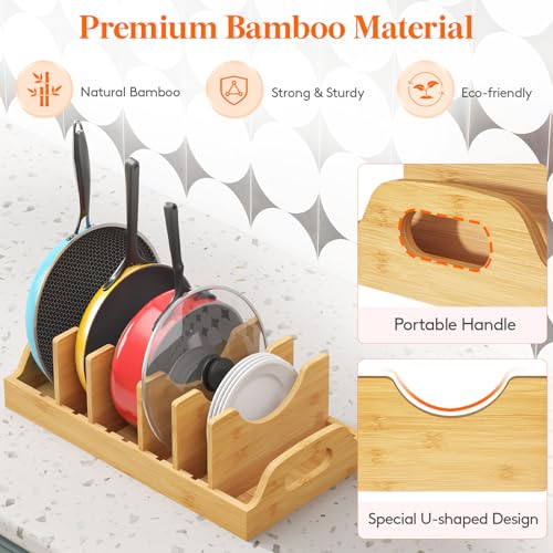 Bamboo Lid Organizers for Inside Cabinet with 7 Sections (Extra Large(15.6" x 8.1") / Natural)