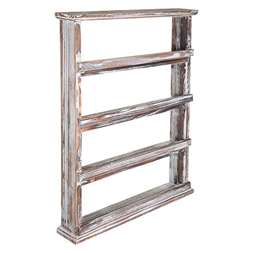 4 Tier Torched Wood Spice Rack Wall Mount Rustic Seasoning Shelf