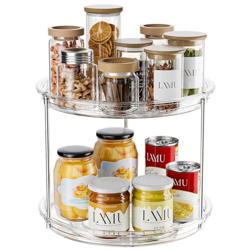 2 Tier Lazy Susan Turntable Organizer for Cabinet (1 Pack Clear / 9 inch)