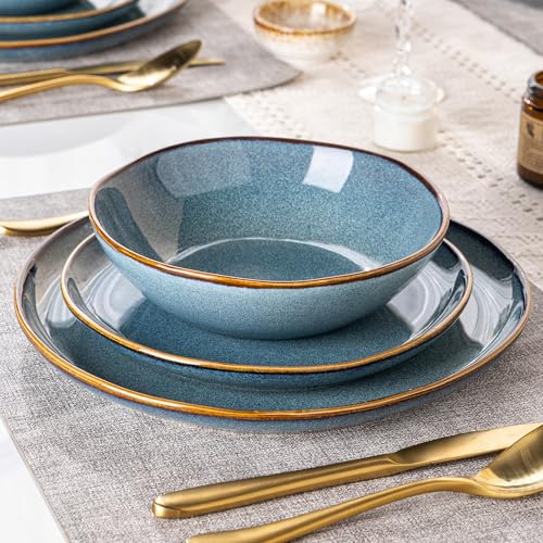 Ceramic Dinnerware Sets for 4 (Mediterranian Blue / Service for 4(12Pcs))