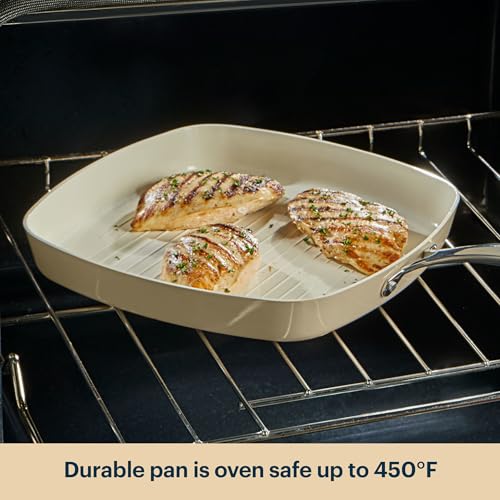 11 Inch Grill Pan Ceramic Cookware with Stainless Steel Handles (Grill Pan)