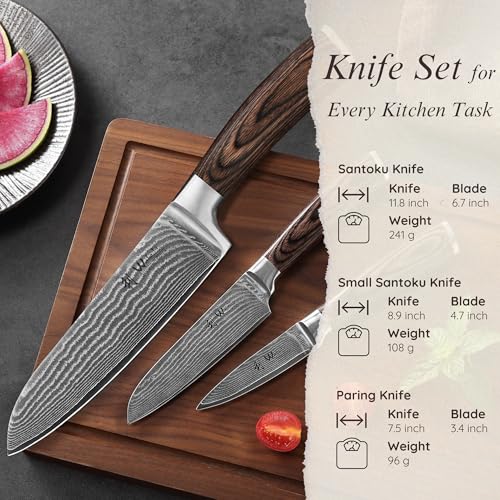 EDIB 3 Piece Damascus Kitchen Knife Set in Wooden Gift Box (EDIB Series-3 pcs)