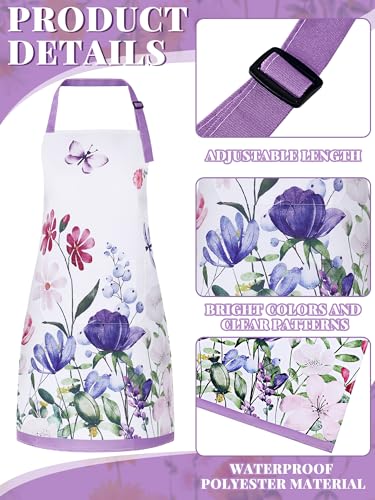 6 Pack Wildflower Aprons for Women with Pockets (Multicolored / Summer Floral)