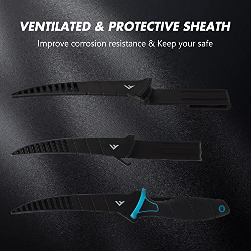 4 Piece Fillet Knife Set with Sharpener Protective Sheath (Black)