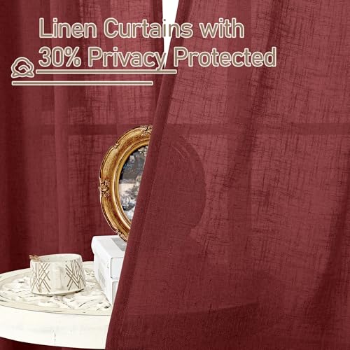90 inch Long Linen Curtains for Living Room 2 Panels (52"W x 90"L (Pack of 2) / Burgundy Red)