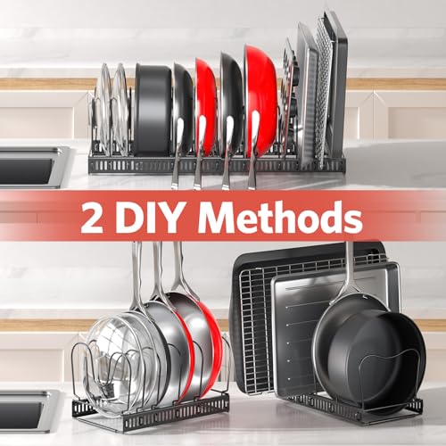 Pots and Pans Organizer under Cabinet (Black / 12 Dividers)