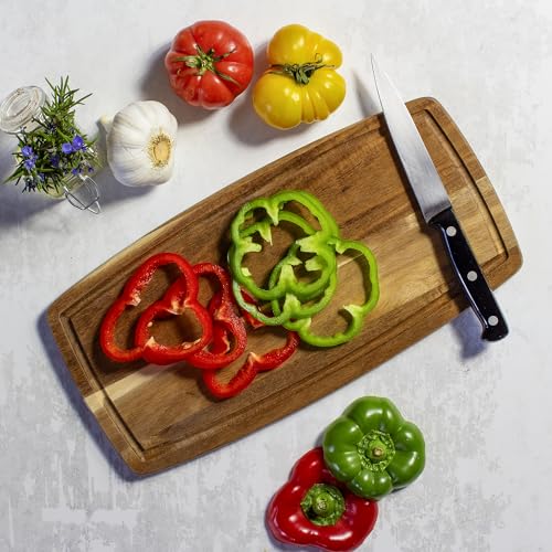 Acacia Wood Cutting Board with Juice Groove (14"L x 7.1"W)