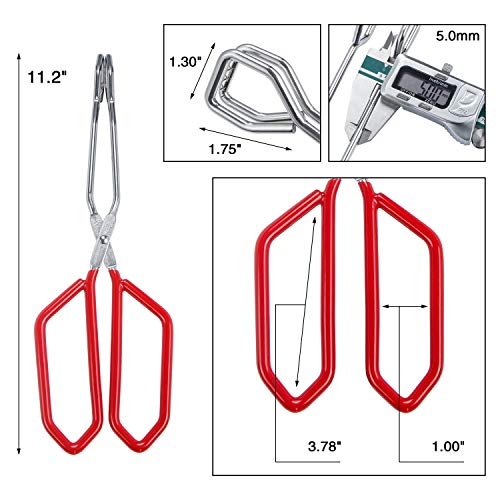 Stainless Steel Scissor Tongs Heavy Duty Cooking Tongs with Soft Handles (red 11"+11")