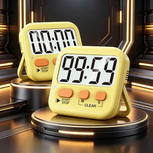 2 Pack Digital Timer for Kids Classroom Kitchen Timers for Cooking (Yellow)