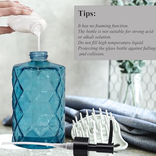 12Oz Blue Glass Soap Dispenser with Plastic Pump (Blue Diamond)