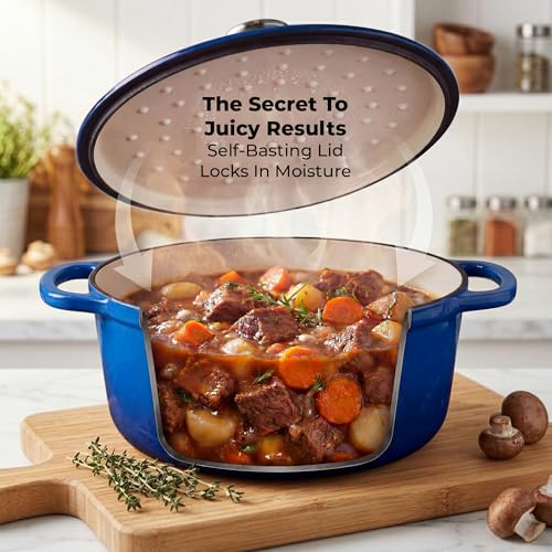 7.7 Quart Enameled Cast Iron Dutch Oven Pot with Lid (Blue / 7.7 Quart)