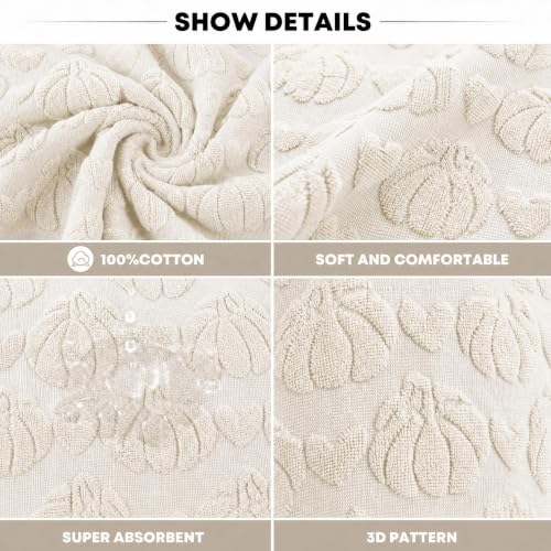 1 Pc Beige 3D Heart Pumpkin Jacquard Hand Towel for Bathroom (13.7" x 29.5", 1PC / Beige)