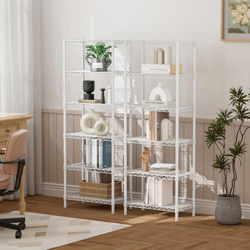 6 Metal Shelves Wire Shelving Storage Shelf Adjustable Unit Pantry (White / 6 Tier 12"Dx22"Wx69.5"H)