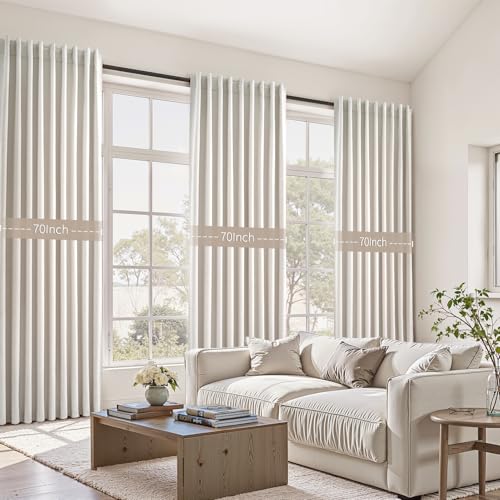 Blackout Curtains 70 Inch Length Wide Linen Black Out Curtain for Living Room Natural Birch Thick Linen Texture Thermal Sound Proof Noise Reducing Heavy Large Window Drapes (Birch / 70"W x 102"L (Pack of 2))