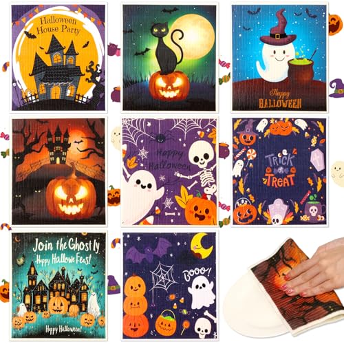 8 Pack Halloween Swedish Dishcloths Reusable (8 Pack-halloween Days)