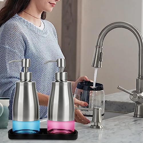 Kitchen Soap Dispenser with Silicone Tray & Stickers 11 OZ (Brushed Nickel 2 & Tray)