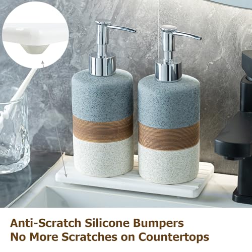 Ceramic Soap Dispenser Set of 2 (Gray and White / 2xSoap Dispenser Set with Tray)