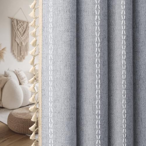 Blue 100% Boho Blackout Curtains 84 Inch 2 Panels with Tassels (Blue / 52"W x 84"L (Pack of 2))