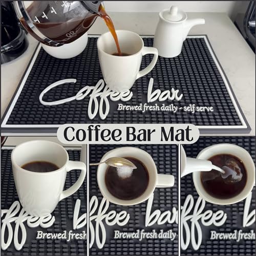 Brewed Fresh Daily Silicone Coffee Bar Mat 18x12 in (Coffee Bar Brewed Fresh)