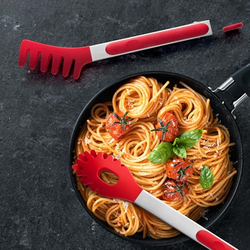2 PCS Pasta Tong Spaghetti Tongs (9"+12"-Red)
