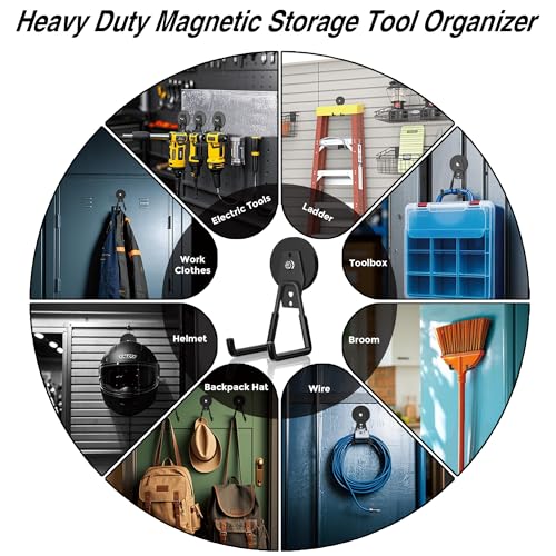 6 Pack Heavy Duty Storage Magnetic Utility Hooks Large Garage Strong Extra Magnet Hooks Hanger with Anti (2.6" Magnet-6 Pack-Black)