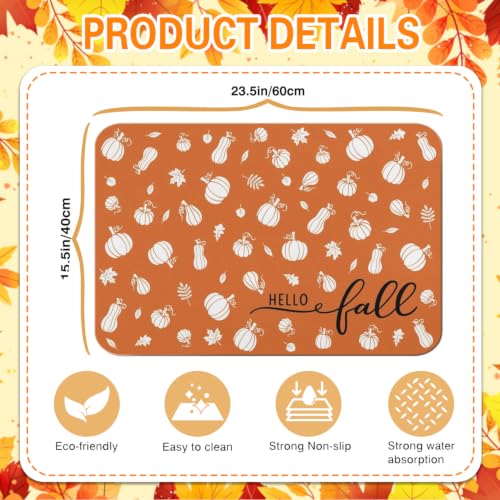 Fall Dish Drying Mat Autumn Decor Kitchen Countertop (Orange 2 / 23" x 15")