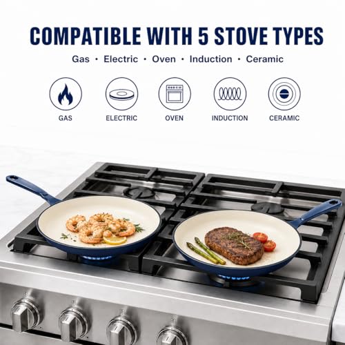 Enameled Cast Iron Skillet Set (Navy Blue / 3 Pieces)