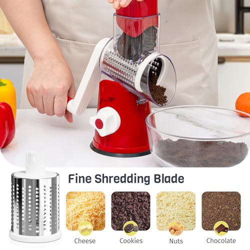 Red Hand Crank Rotary Cheese Grater (Red / 3 Blades)