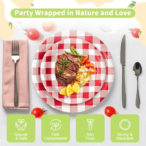 Red Gingham Paper Plates (Red Gingham / 50 Count (25-9" & 25-7"))