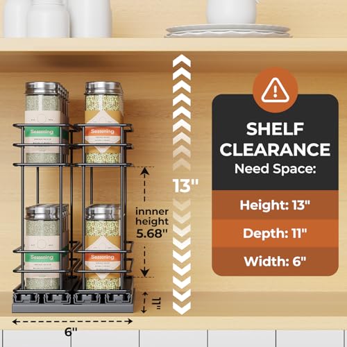 Pull Out Spice Rack Organizer for Cabinet (Black / 5.2" - 2 Drawers (2.2" each drawer))