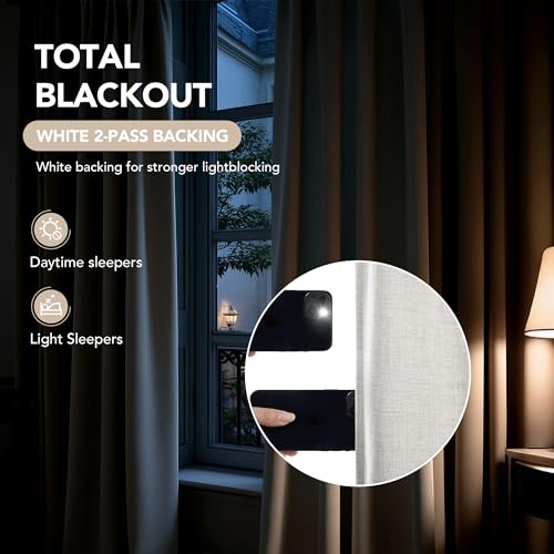 Pinch Pleated 100% Blackout Linen Curtains 84 Inch for Living Room (Natural White/Linen Total Blackout / 60"W x 84"L (Pack of 1))