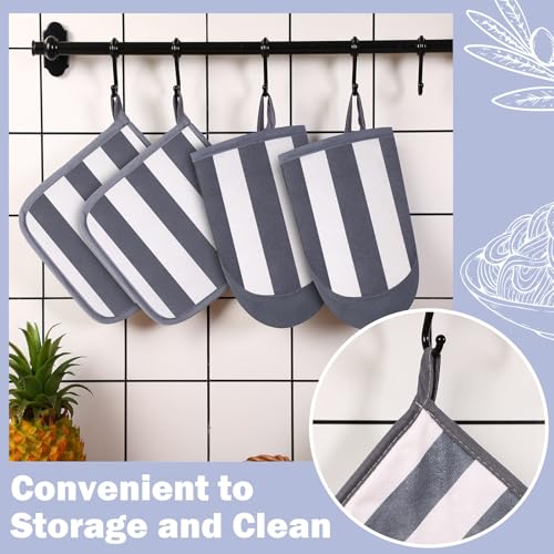 4 Pcs Stripe Oven Mitts and Pot Holders Set (Gray)