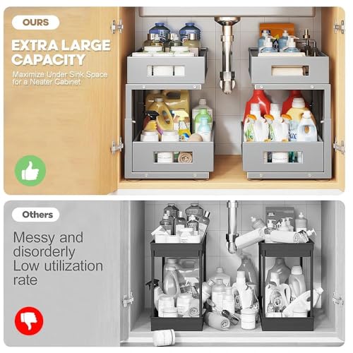 Under Sink Organizer (Gun Gray / 1 Pack-15.9"Dx11.6"-16.7" H)