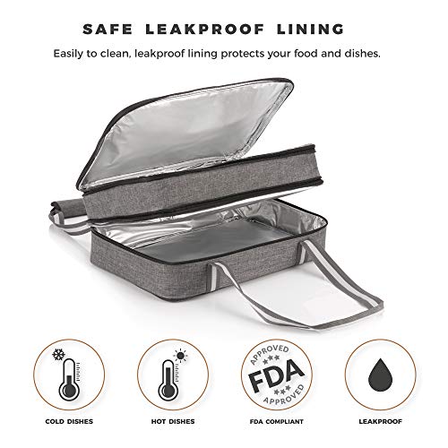 Insulated Casserole Carrier for Hot or Cold Food (Gray / 16" x 11" x 6")