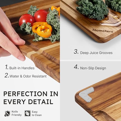 Teak Wood Cutting Board for Kitchen Non Slip Charcuterie Board (20"L x 14"W)