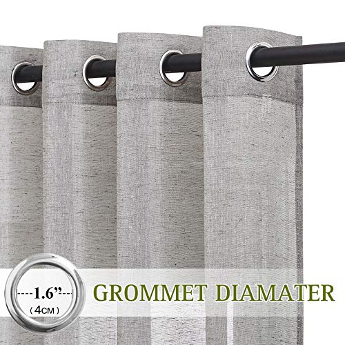 Sheer Curtains Flax Texture for Bedroom (52"W x 84"L (Pack of 2) / Charcoal Grey)