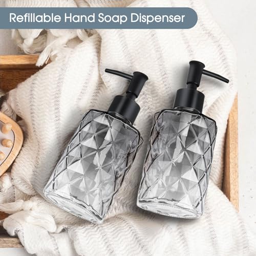 Glass Soap Dispenser with Plastic Pump (Plastic Pump / Diamond-gradient Grey)