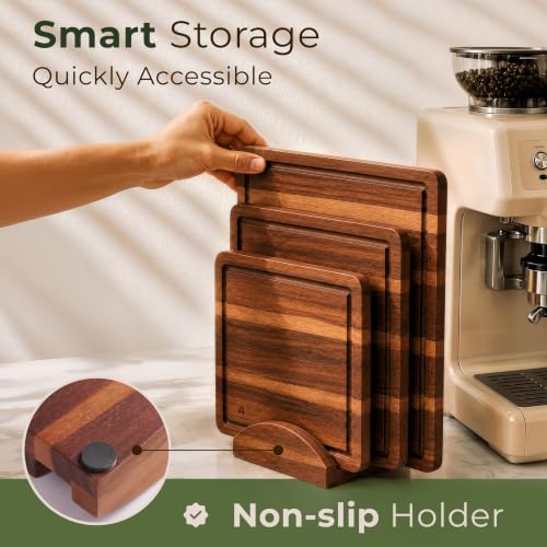 Acacia Wood Cutting Board Set of 3 with Holder