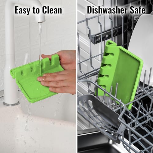 Silicone Utensil Rest with Drip Pad for Multiple Utensils (Medium / Bright Green)
