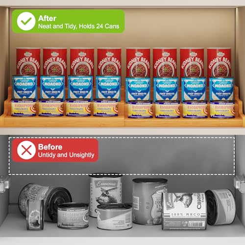Expandable Bamboo Can Rack Organizer for Pantry (12.4"-24"W × 10.8"D × 4.5"H / Bamboo)