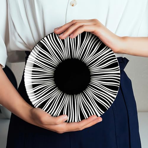 Ceramic Dinner Plates Set of 6 (Black plates with white stripes / 8 inch)