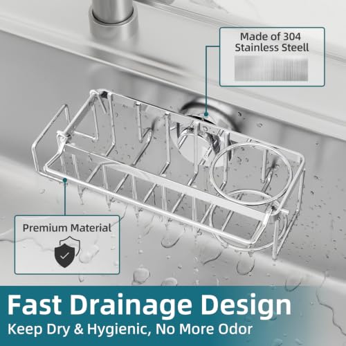 4-in-1 Sink Caddy for Kitchen Sink with Strong Suction Cup-Silver (7.28" x 2.36" / Silver)