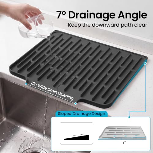 Foldable Silicone Dish Drying Mat for Kitchen Counter & Sink (Black / 15.7" x 12.3")