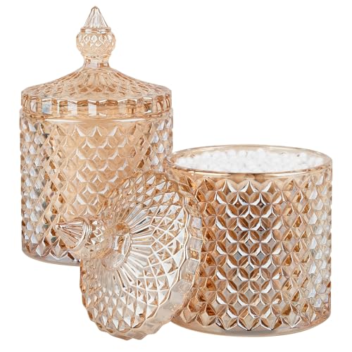 2 Pack Qtip Holder Apothecary Jars with Lid (10 oz (2 pack) / Amber)