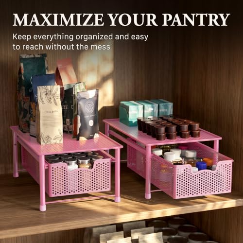 Stackable Cabinet Basket Drawer Organizer (1-Tier / Pink)