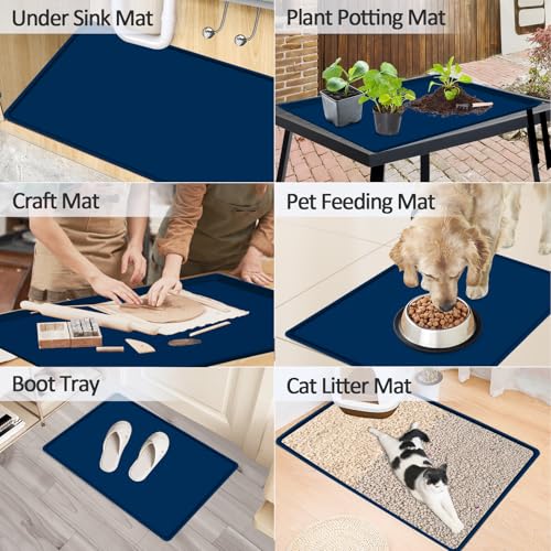Silicone Coffee Maker Mat with Lip for Countertops (Navy Blue / 19.7'' x 15'')