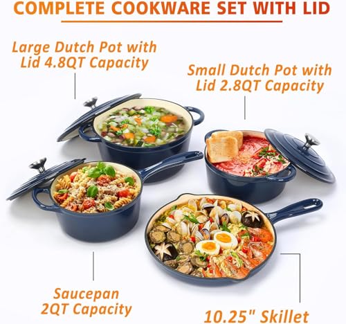 Enamel Cast Iron Cookware Set (Navy / 4 Pieces)